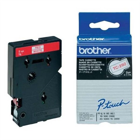 Originální páska Brother TC-292, 9mm, červený tisk na bílém podkladu
